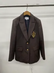 レディース)ブルックス・ブラザーズ ウール100% ゴールド 金装飾 ジャケット ブラウン 77サイズ