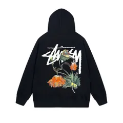 【新作】秋冬グラフィティフローラル グレー スウェット パーカー ストリート カジュアル Stussy ステューシー ユニセックス フード付きトップス 男女兼用