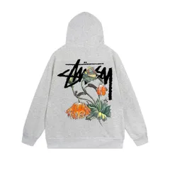 【新作】秋冬グラフィティフローラル グレー スウェット パーカー ストリート カジュアル Stussy ステューシー ユニセックス フード付きトップス 男女兼用