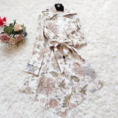 希少デザイン　グレースコンチネンタル　GRACE CONTINENTAL　花柄　フラワー　トレンチコート　スプリングコート　ベルト付き　美シルエット　Aライン　変形　ヘムデザイン　マルチカラー　36　S