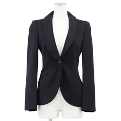 【SALE】GUCCI グッチ テーラードジャケット シグネチャー ロゴボタン 1B ショールカラー ウール混 ツイル ストレッチ アウター レディース サイズ 38 ダークネイビー 濃紺 イタリア製のサムネイル