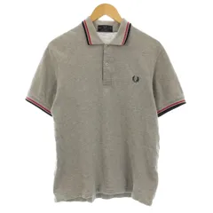 フレッドペリー FRED PERRY TWIN TIPPED FP SHIRT ツイン ティップ ライン入りポロシャツ カットソー 鹿の子 半袖 ロゴ刺繍 38 グレー M12N /KU