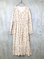 tocco closet トッコクローゼット 定価5390円 フラワープリントハートネックシャーリングフレア ワンピース sizeM/ベージュ ■■レディース