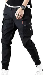 emptio エンプティオ アウトドア カーゴ パンツ フィットネス ジャージ ズボン メンズ ジム ルーム キャンプ 作業着 部屋着 細身 ミリタリー ロック サルエル ファスナー アメカジ チャック ゴム リラックス (マットブラック,  M)