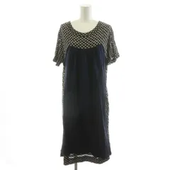 マークバイマークジェイコブス MARC by MARC JACOBS ワンピース ひざ丈 半袖 異素材 コットン 絹 シルク XS 紺 ネイビー 黒 ブラック 6773197715E /AN33