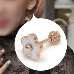 フラワー ホワイト ピンクゴールド ピアス