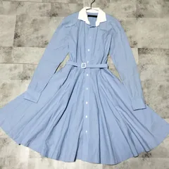 【美品】POLO RALPH LAUREN　ベルト付 ロング シャツワンピース　150/80A S〜М相当　ブルー 水色　フリル　Aライン　白襟　替えボタン