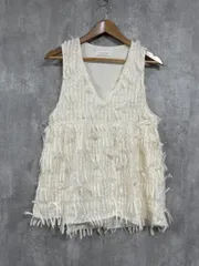 prose verse リボン ペプラム フリンジ Ｖネック ベスト sizeF/白 ■◆ レディース