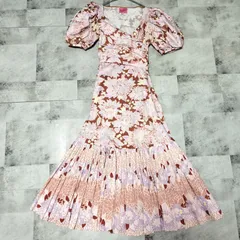 【美品】kate spade NEW YORK　エキゾチック ブルーム ポプリン ロングワンピース　00サイズ XS〜S相当　ピンク　花柄 フラワー　ウエストリボン ベルト　フレア　ギャザー　ケイトスペード