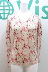 【200755】TSE セイ  カシミヤ100％ Vネック 総柄 長袖ニットセーター  XS