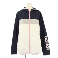 アディダス adidas CLIMALITE ジャケット M 紺 ネイビー 白 ホワイト フード付き フルジップ 配色 切り替え /TK ■MU