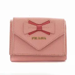 プラダ PRADA 財布 三つ折り ミニウォレット サフィアーノレザー リボン ロゴ ゴールド金具 ピンク 1MH021 2B7S /XZ ■GY12