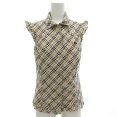 バーバリーブルーレーベル BURBERRY BLUE LABEL シャツ ブラウス フリル ノバチェック ノースリーブ 38 S ベージュ /AE