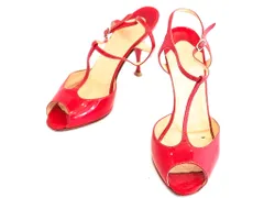【204154】Christian Louboutin クリスチャンルブタン  アンクルストラップ　エナメル　オープントゥ サンダル　ヒール  ・36　1/2 レッド