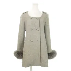 スナイデル SNIDEL ノーカラーコート ミドル丈 ツイード アンゴラ混 フォックスファー付き 毛皮 小さいサイズ 0 XS グレー /MN21 ■GY11