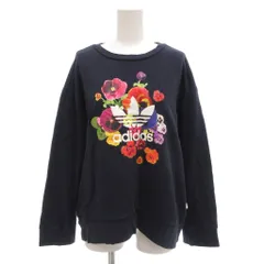 アディダス adidas 美品 スウェット トレーナー L 長袖 裏毛 プリント 花柄 紺 ネイビー /AE