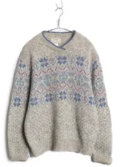 【お得なクーポン配布中!】 80s アメリカ製 エルエルビーン ノルディック ニット セーター レディース L / ヴィンテージ アウトドア ウール バーズアイ 総柄 シンプル