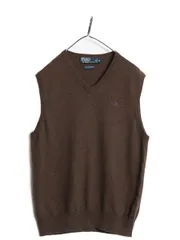 【お得なクーポン配布中!】 00s ポロ ラルフローレン Vネック ニット ベスト メンズ M / オールド メリノ ウール セーター プルオーバー 重ね着 ワンポイント きれいめ