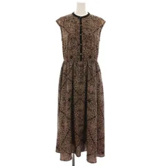 アーバンリサーチ サニーレーベル URBAN RESEARCH Sonny Label シャツワンピース ロング 総柄 F 茶色 ブラウン 黒 ペイズリー柄 バンドカラー 半袖 LA05-26K033 /YM