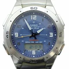 カシオ CASIO wave ceptor 腕時計 ウォッチ ソーラー ロゴ アナデジ カレンダー付き 青文字盤 シルバー色 WVA-470 ■GY17 /MQ