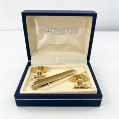 未使用 Burberrys バーバリーズ タイピン カフリンクス セット ゴールド シルバー 男女兼用 ブランド 高級 英国製 ケース付き