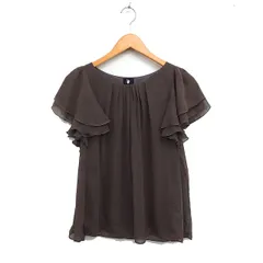 ブリジット BRIGITTE フレアスリーブ ブラウス 丸首 タック 無地 シフォン M ブラウン 茶 /FT32