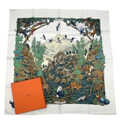 新品同様 HERMES エルメス スカーフ VIF ARGENT 銀の雫 シルク100