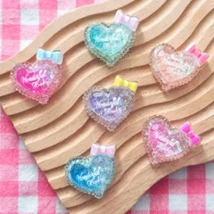 【1003】100個 デコパーツ ハート キラキラ リボン  ミックス まとめ売り