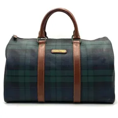 美品● Ralph Lauren ラルフローレン ハンドバッグ ボストンバッグ ミニボストン ロゴ金具 チェック PVC レザー