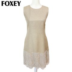 美品 FOXEY ネリネ リネン100 カットワーク 刺繍 ワンピース 38 白