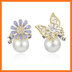 【新品】 VICAKERパールイヤリング可愛いシンプル デザインキラキラ ファッションジルコニア ジルコン蝶小さな花ピアス レディース 人気 金属アレルギー対応 リング ピアス 18金