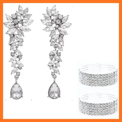 【新品】 [VanFROSTED] ピアス フィットネス大会 クリスタル 競技 舞台 ステージ ボディ ウェディング ベスト 結婚 ジャパン 社交ダンス 花 筋トレ 包装 プレゼント バングル 3点 ラッピング ラインストーン ブレスレット シルバー 740