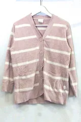 【217230】gelato pique ジェラートピケ  ボーダー柄　もこもこ　カーディガン　（おまけネイビー靴下）  ONE SIZE くすみピンク
