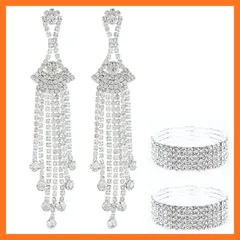 【新品】 【VanFROSTED】ピアス フィットネス大会 クリスタル 競技 舞台 ステージ ボディ ウェディング ベスト 結婚 ジャパン 社交ダンス 花 筋トレ 包装 プレゼント ラッピング ラインストーン (セット ブレスレット ピアスシルバー548)