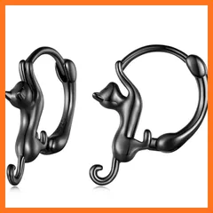 【新品】 DAZZARRY 猫 ピアス レディース 人気 シルバー925 シンプル フープピアス 純銀 遊びねこ 個性 金属アレルギー対応 誕生日 プレゼント 0