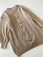 美品 earth music&ecology 1M34L2H0200 ニット 袖ファーケーブルミニ ワンピース sizeF/グレーベージュ  ◇■レディース