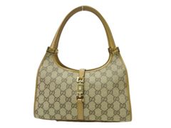美品 GUCCI グッチ ハンドバッグ ジャッキー 002 1068 ライトブラウン系 GGキャンバス レザー レディース ショルダーバッグ ゴールド金具