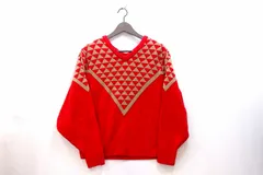 【220124】Ray BEAMS レイビームス  モールニット セーター Vネック 赤×ベージュ