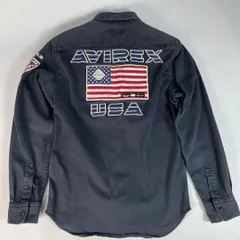 AVIREX    ミリタリーシャツ　ワッペン　刺繍ロゴ　ブラックネイビー　星条旗