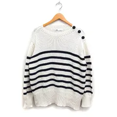 ザラ ZARA ボーダー ニット セーター 長袖 ショルダーボタン コットン 綿 M オフホワイト 白 /FT18