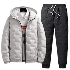 [Yucahype] ダウンジャケット ダウンパンツ 上下セット メンズ 中綿いり 防寒着 ダウンコート ロングズボン 大きいサイズ 冬服メンズ 防風 防寒 軽量 暖かい アウター 前開き アウトドア バイク 通勤通学 冬作業(XL カーキ) 1