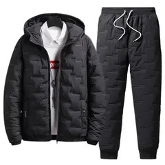 [Yucahype] ダウンジャケット ダウンパンツ 上下セット メンズ 中綿いり 防寒着 ダウンコート ロングズボン 大きいサイズ 冬服メンズ 防風 防寒 軽量 暖かい アウター 前開き アウトドア バイク 通勤通学 冬作業(4XL ブラック) 1