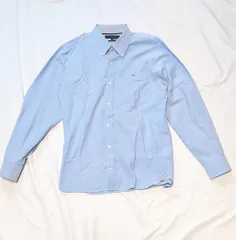 【219665】TOMMY HILFIGER トミーヒルフィガー  長袖Yシャツ　コットン100％　クリーニング済み　Custom　Fit　サイズXL メンズ  ・ ライトブルー