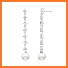 【新品】 LAVINA キミコ・シェルパール ダングルCZ フラワーピアス ブライダル ウェディングピアス - ホワイトパール 0