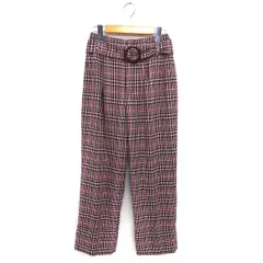 グリーンレーベルリラクシング ユナイテッドアローズ green label relaxing ワイド パンツ チェック ベルト ハイライズ ロールアップ 36 茶 ブラウン /NT19