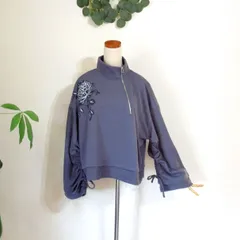 【SALE】銀糸の牡丹レイヤードプルオーバー●ブルーグレーのサムネイル
