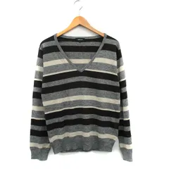 コムサイズム COMME CA ISM ニット セーター 長袖 Vネック ボーダー L グレー 灰 /KT10