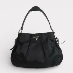 プラダ ロゴ テスート / レザー ワンショルダーバッグ ブラック