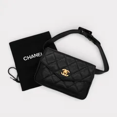 シャネル ココマーク ターンロック キャビアスキン ウエストポーチ ブラック 7桁3番台 レディース