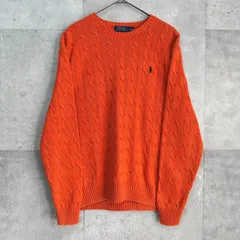 ポロ ラルフローレン スモールポニーロゴ ケーブル編み シルク ニット オレンジ